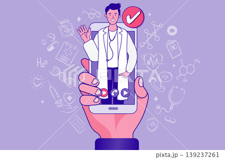 Doctor on smartphone screen for telemedicine and digital healthcare consultation success concept vector illustration 139237261
