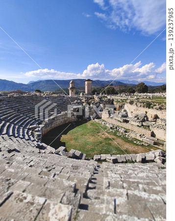 Ancient Roman theatre and Lycian pillar tombs in Xanthos, Turkey Ancient Roman theatre and Lycian pillar tombs in Xanthos, Turkey 139237985