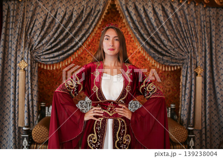 portrait of a young girl in luxury Turkish Ottoman dress in Turkey portrait of a young girl in luxury Turkish Ottoman dress in Turkey 139238004