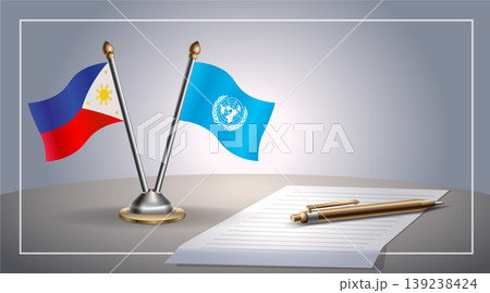 Small national flag of Philippine and United Nations flag Relation, Template Vector Illustration 139238424