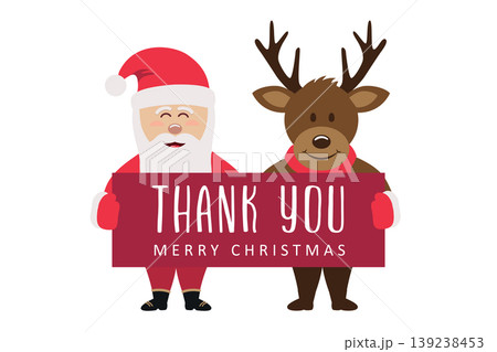 cute santa claus and deer with thank you merry christmas greeting message vector illustration cute santa claus and deer with thank you merry christmas greeting message vector illustration 139238453