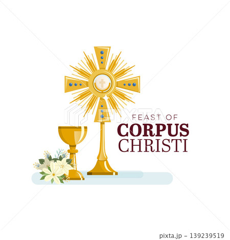 Corpus Christi feast day banner with monstrance bread and chalice 139239519
