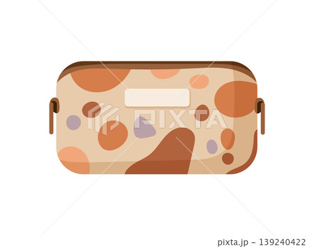 Minimalist cosmetic bag with abstract pattern, modern makeup pouch design, soft neutral palette, flat vector illustration isolated on white background 139240422