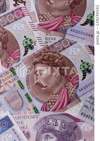 Polish zloty paper money, banknotes for exchange and financial transactions. The Polish zloty 139240581