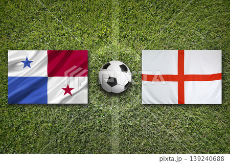 Panama vs. England flags on a soccer field 139240688