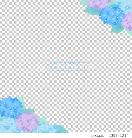 Cool and refreshing Japanese-style watercolor frame featuring blue and purple hydrangeas, diagonally arranged background material, square. Cool and refreshing Japanese-style watercolor frame featuring blue and purple hydrangeas, diagonally arranged background material, square. 139241214