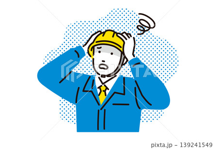 人物 悩んで頭を抱える作業服の男性 139241549