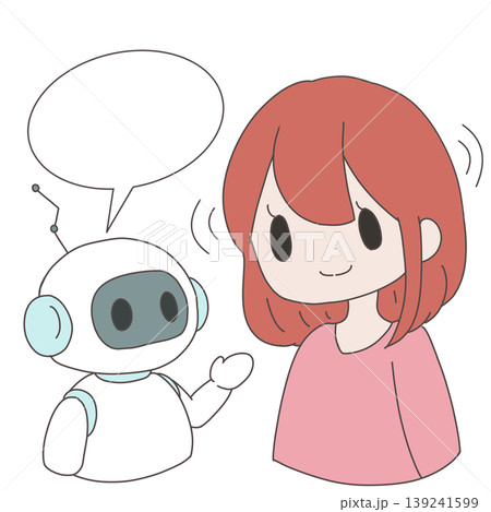 AIロボットと赤髪女性の会話イラスト 吹き出し・かわいい AIロボットと赤髪女性の会話イラスト 吹き出し・かわいい 139241599