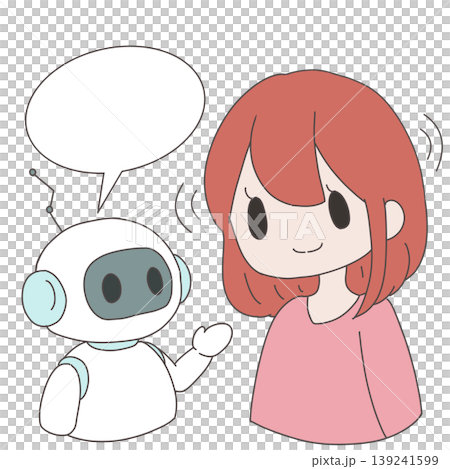 AIロボットと赤髪女性の会話イラスト 吹き出し・かわいい AIロボットと赤髪女性の会話イラスト 吹き出し・かわいい 139241599