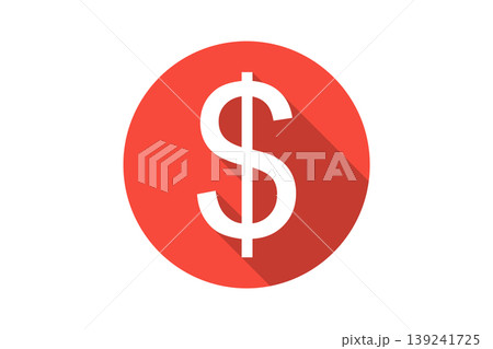 Flat Dollar Symbol Icon in Red Circle With Long Shadow Representing Money and Finance Flat Dollar Symbol Icon in Red Circle With Long Shadow Representing Money and Finance 139241725