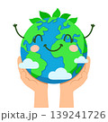 Hands holding a happy planet Earth on a white background. World environment day 139241726