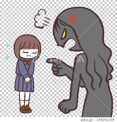 Illustration of a person getting angry at a female student Illustration of a person getting angry at a female student 139242159