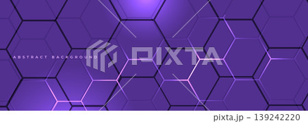 Purple wide hexagonal vector abstract background. Violet tech banner with honeycomb grid. Hexagon technology backdrop 139242220