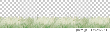 Horizontal seamless border of lush green grass. Watercolor illustration with soft transitions on an isolated background. Ideal for website footers, spring greeting cards, eco-friendly packaging 139242241