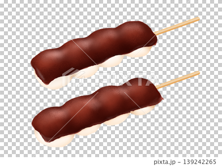 Two skewers of smooth red bean paste dumplings (Japanese sweets) 139242265