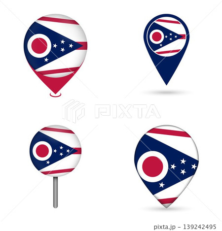 Ohio State Flag Map Pin Icons Set Collection Ohio State Flag Map Pin Icons Set Collection 139242495