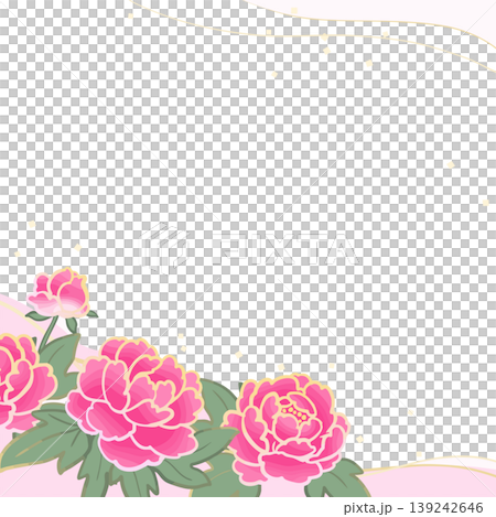 Pink peony lower frame, square vector, transparent background, with margin, Japanese style design Pink peony lower frame, square vector, transparent background, with margin, Japanese style design 139242646