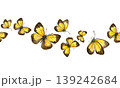 Seamless border of yellow and brown butterflies. Hand-painted watercolor of ixias flavipennis butterflies. Perfect for fabric, wallpaper, wrapping paper, stationery and spring designs 139242684