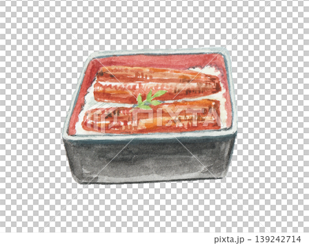水彩絵の具で描いた鰻重のイメージイラスト 水彩絵の具で描いた鰻重のイメージイラスト 139242714