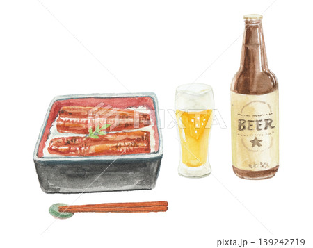 水彩絵の具で描いた鰻重のイメージイラスト 水彩絵の具で描いた鰻重のイメージイラスト 139242719