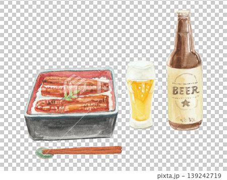 水彩絵の具で描いた鰻重のイメージイラスト 水彩絵の具で描いた鰻重のイメージイラスト 139242719