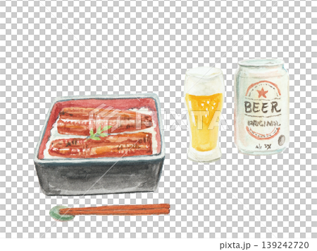 用水彩繪製的鰻魚飯(unaju)插圖。 用水彩繪製的鰻魚飯(unaju)插圖。 139242720