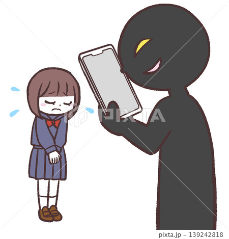 悪意を持って女子学生にスマホを向ける人のイラスト 139242818