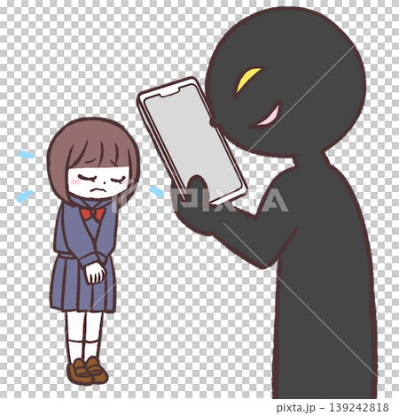 悪意を持って女子学生にスマホを向ける人のイラスト 139242818