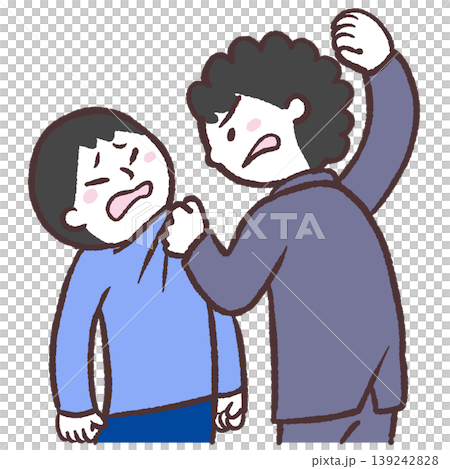 一幅描繪男學生攻擊另一名男子的插圖。 一幅描繪男學生攻擊另一名男子的插圖。 139242828