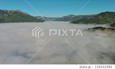 Aerial foggy mountain landscape Aerial foggy mountain landscape 139242898