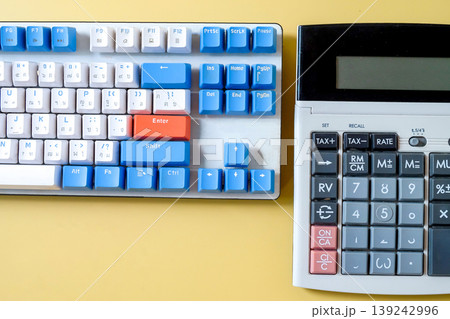 Top view workspace ,Office supplies on background. 139242996