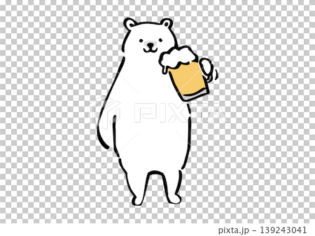 ビールを飲むクマの手描きイラスト　シロクマ　ビール　乾杯 139243041