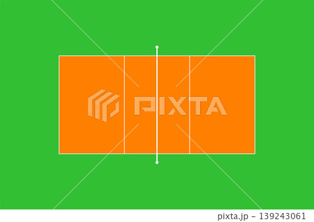 Green and orange volleyball court vector illustration with central net 139243061