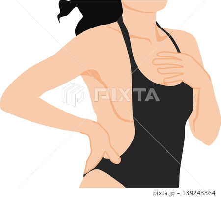 水着を着た女性が浜辺にいるイラスト	 139243364