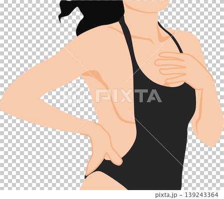 水着を着た女性が浜辺にいるイラスト	 139243364