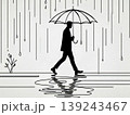 雨の街を歩く男性 一筆書き ビジネス・ライフスタイル シンプル線画 139243467