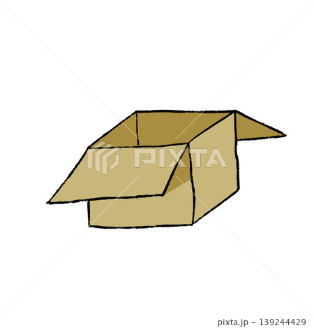 Open cardboard box, brown paper package for shipping and storage, delivery service container. Empty box isolated on white, warehouse moving transport element. Cardboard box parcel. 139244429