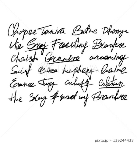 Handwriting script set, black ink signature scribble collection, hand drawn abstract cursive text. Personal autograph sign kit, messy brush stroke handwriting graphic. Handwriting script. 139244435