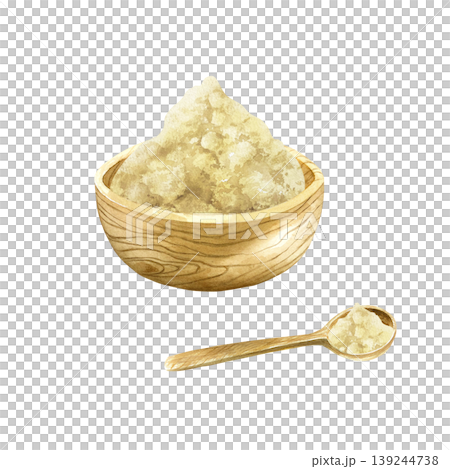 Dried ginger powder in a wooden bowl and a handful on a spoon. Suitable for almond flour. Hand drawn watercolor illustration, isolated. Spice herb for food label design, natural cosmetics and medicine Dried ginger powder in a wooden bowl and a handful on a spoon. Suitable for almond flour. Hand drawn watercolor illustration, isolated. Spice herb for food label design, natural cosmetics and medicine 139244738