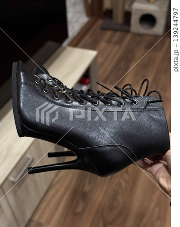 Stylish Black High Heels with Laces for Modern Fashion 139244797