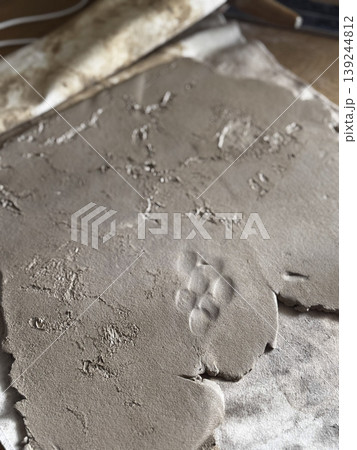 Textured Clay Surface with Imprints for Creative Projects 139244812