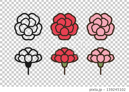 Mother's Day Carnation Icon Set of 6 (Line Art and Color) Mother's Day Carnation Icon Set of 6 (Line Art and Color) 139245102