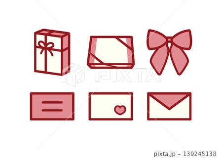 かわいいギフトとメッセージの線画アイコン 6個セット かわいいギフトとメッセージの線画アイコン 6個セット 139245138
