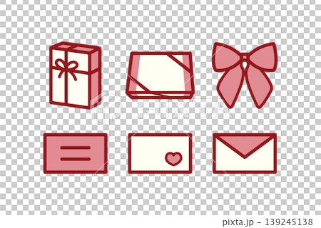 かわいいギフトとメッセージの線画アイコン 6個セット かわいいギフトとメッセージの線画アイコン 6個セット 139245138