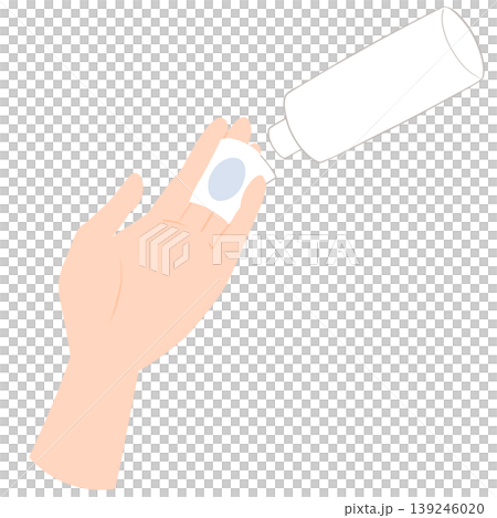 Place a cotton pad on your hand and apply lotion. Place a cotton pad on your hand and apply lotion. 139246020