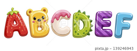 Vector set of cute glossy childish letters. Alphabet from A to F Vector set of cute glossy childish letters. Alphabet from A to F 139246943