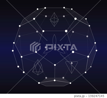 Cryptocurrency in a three-dimensional hexagonal transparent cube Buy and sell cryptocoins. 139247145