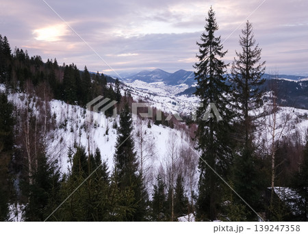 Evening winter snow-covered mountain ridge, Ukraine, Carpathians. Evening winter snow-covered mountain ridge, Ukraine, Carpathians. 139247358