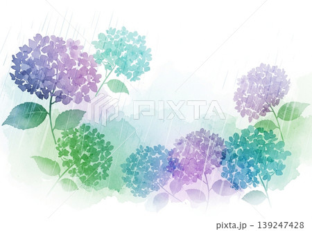 水彩風の紫陽花と雨の梅雨イメージ 水彩風の紫陽花と雨の梅雨イメージ 139247428
