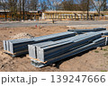 Steel I-beams stacked at construction site for bridge and infrastructure development project work 139247666